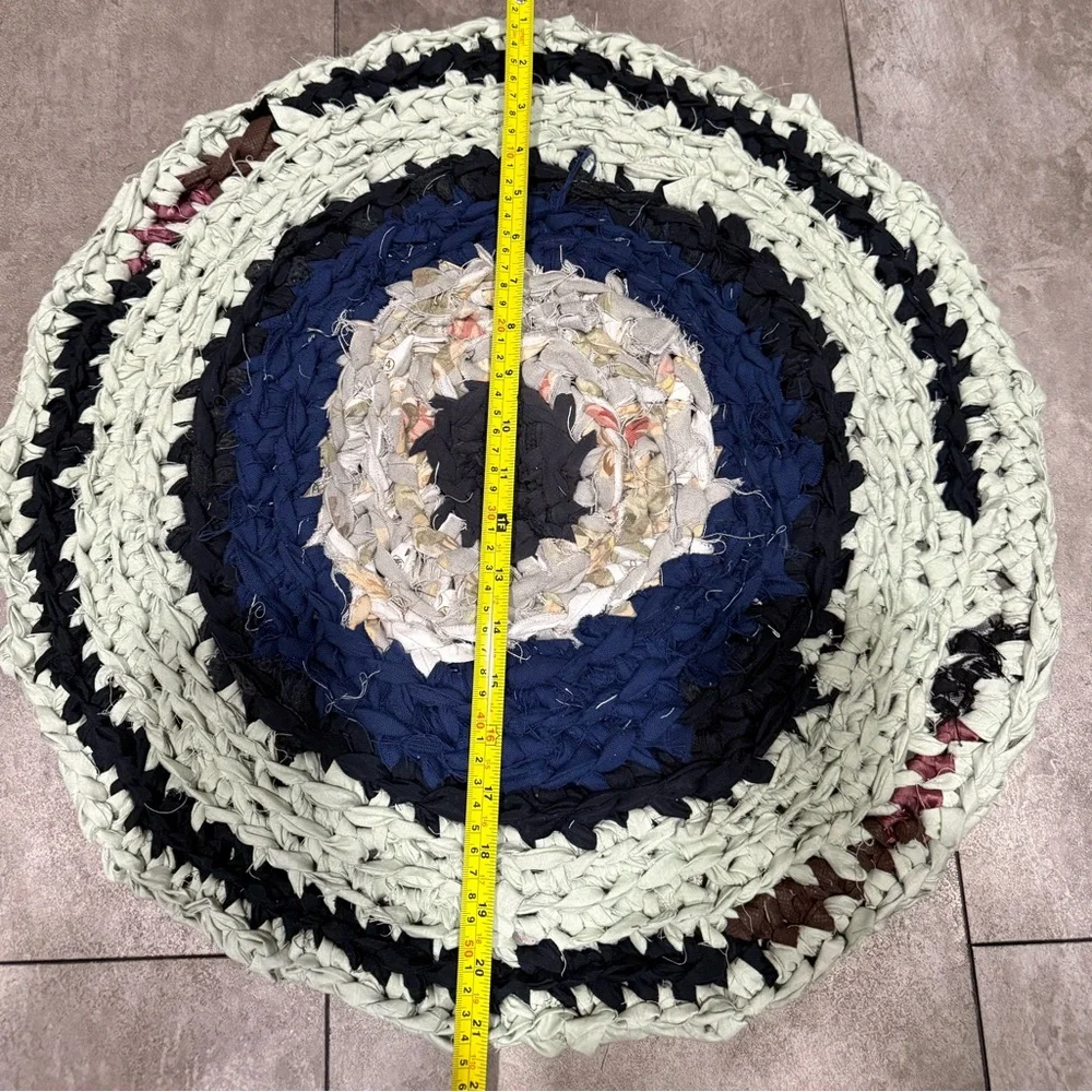 Handmade crocheted rug bathroom kitchen mat round 21” repurposed fabric